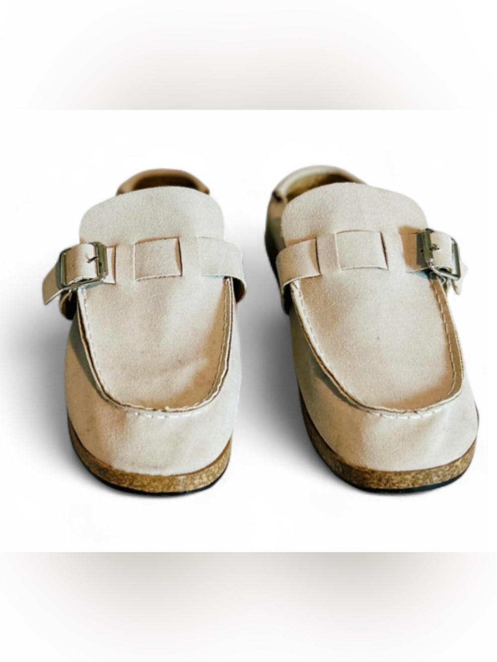 Slip-On Mules Backless Round Toe Loafers for Women - Beige Size 9.5